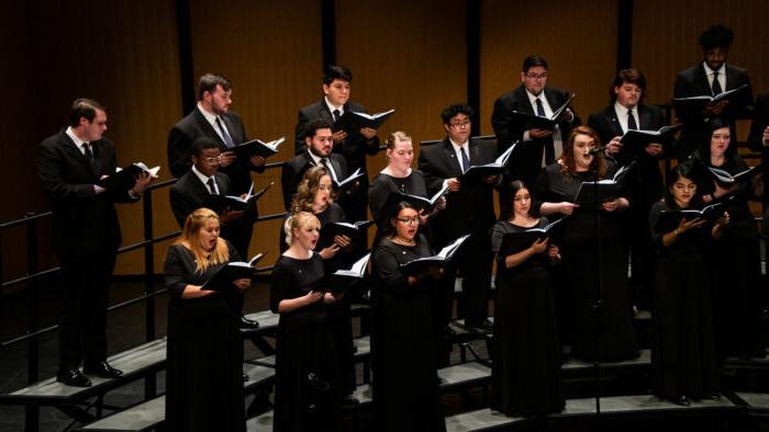 Choir singing at the Moody.